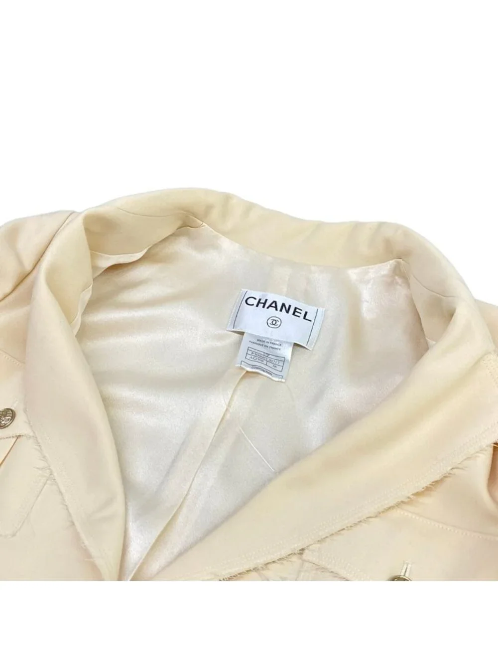 Chanel Jacket M Ivory CC Logo Inside Out Long Sleeve Wool